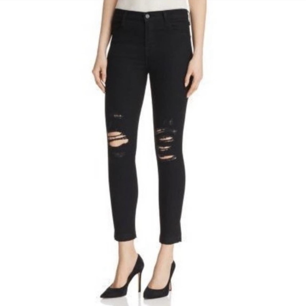 J Brand Alana Demented Black Distressed High-Rise Skinny Jeans Raw Hem